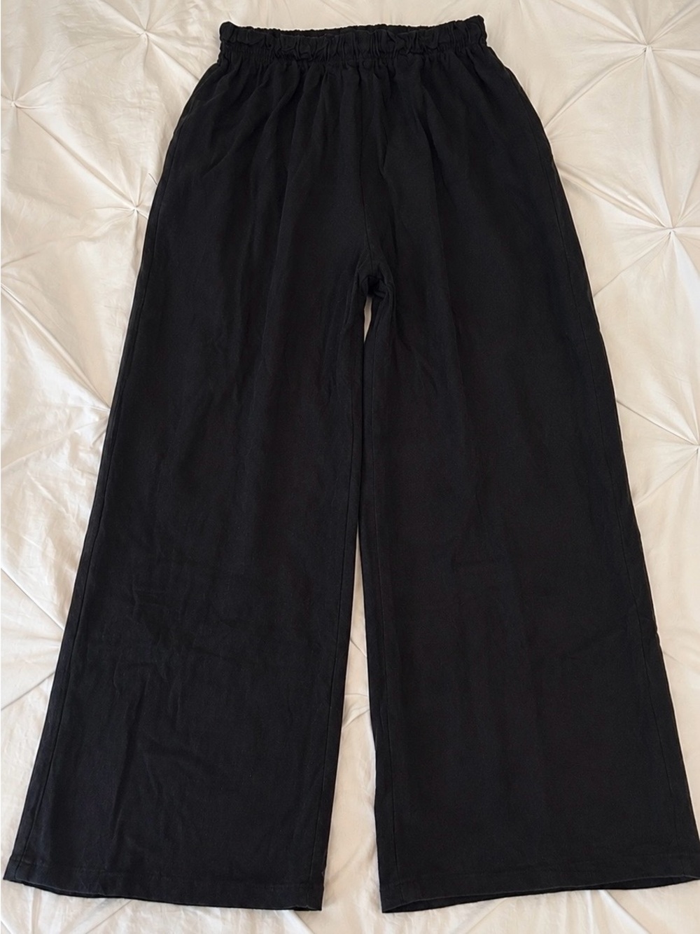 Wide Leg Elastic Waist Black Pants